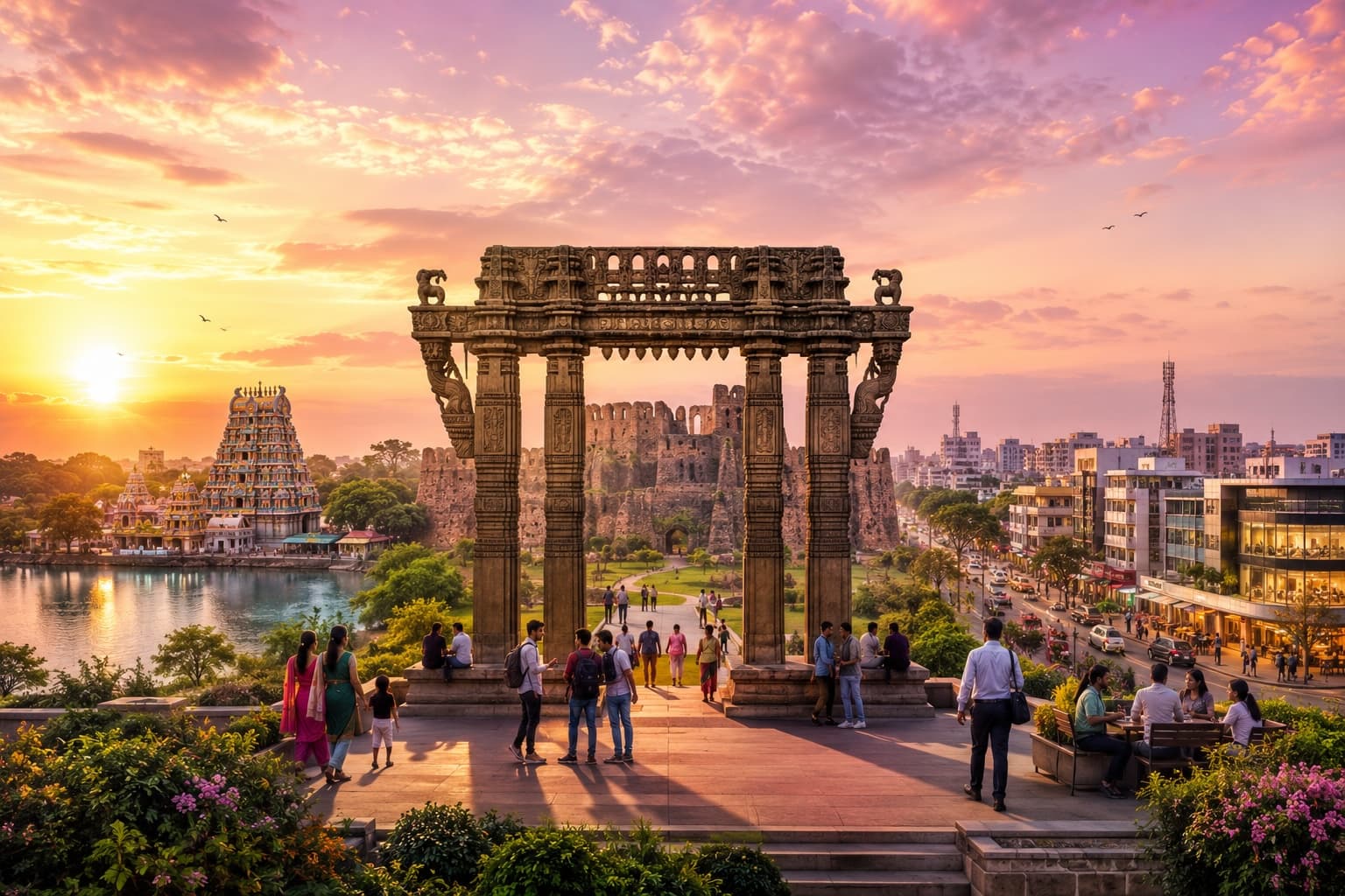 Kakatiya Kala Thoranam at sunset, Warangal, Telangana